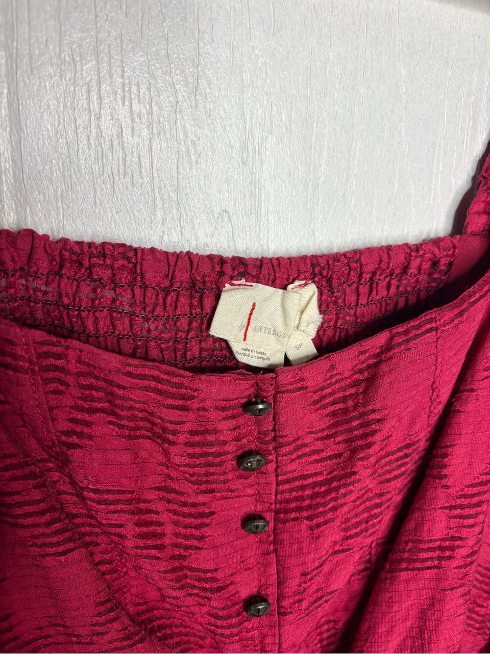 Anthropologie Romantic Puff-Sleeved Blouse size small petite raspberry
